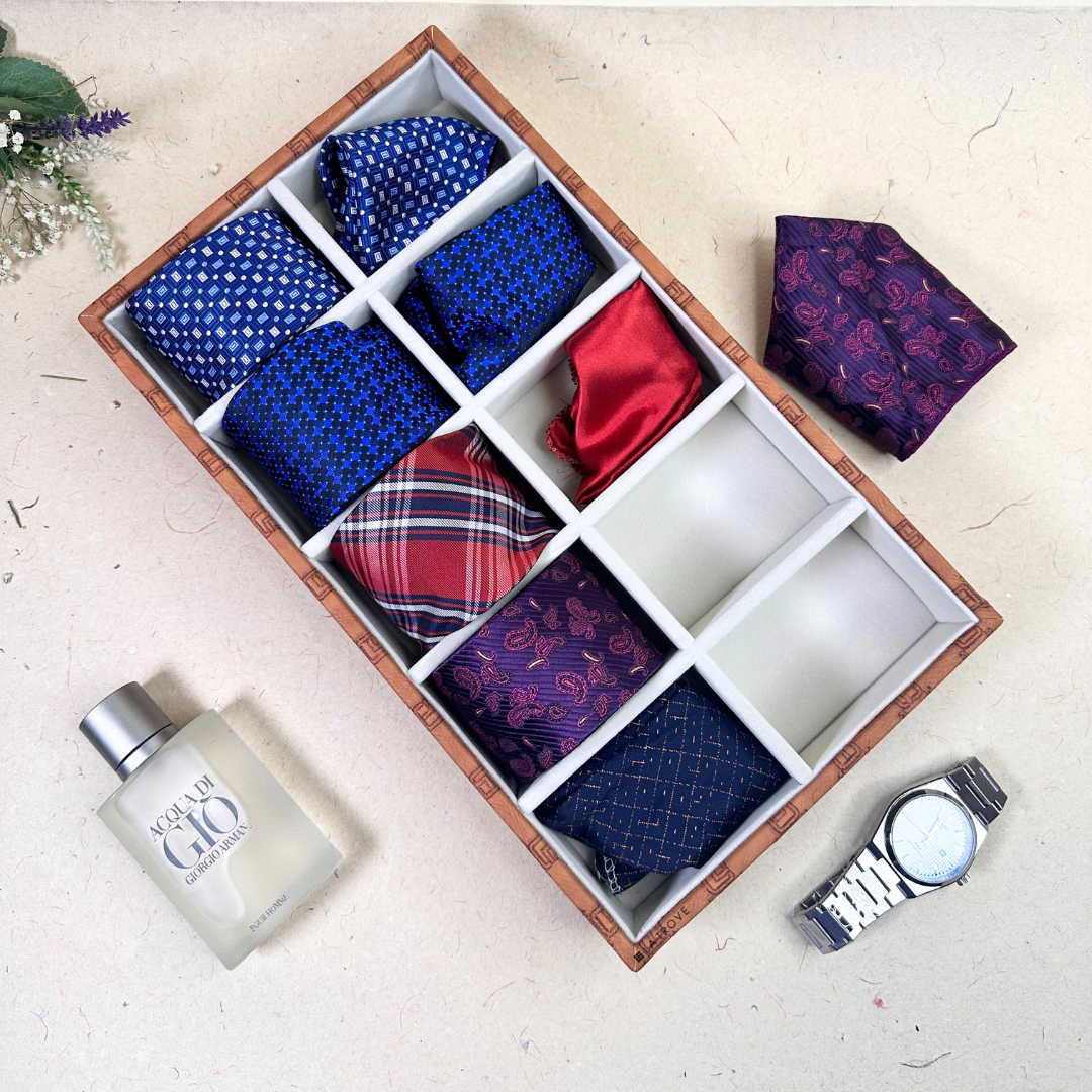 Designer 10-Slot Tie & Pocket Square Organiser Tray